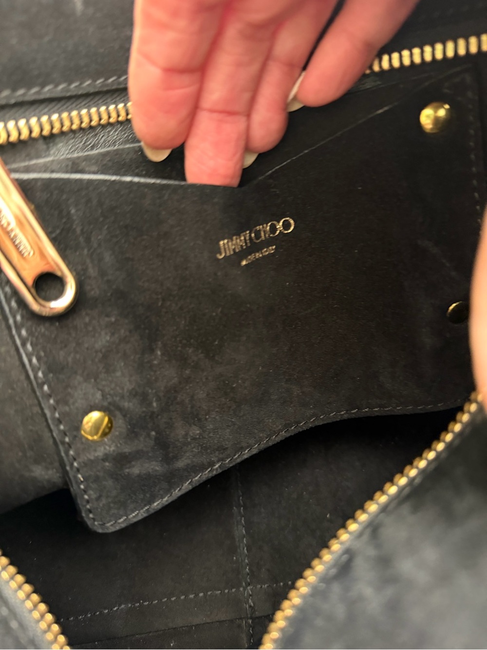 Jimmy Choo Black Suede Shoulder Bag with Gold-Tone Hardware
